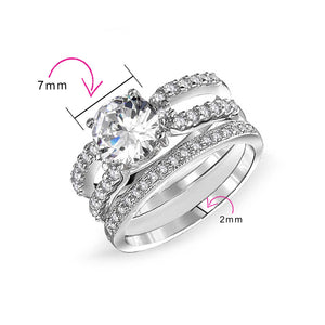 3CT Solitaire AA CZ Guard Engagement Wedding Ring Set Sterling Silver