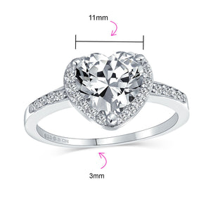3CT 925 Sterling Silver AAA CZ Halo Pave Band Heart Engagement Ring