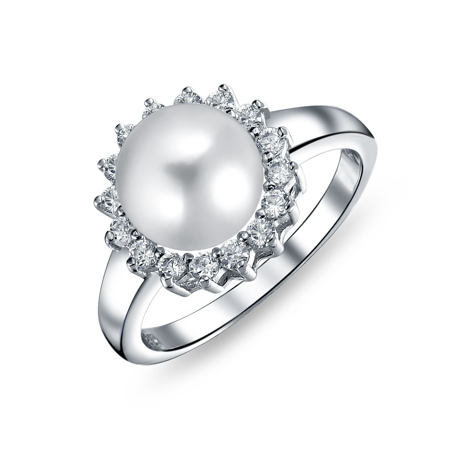 Solitaire Freshwater Cultured Pearl Engagement Ring Sterling Silver - Joyeria Lady