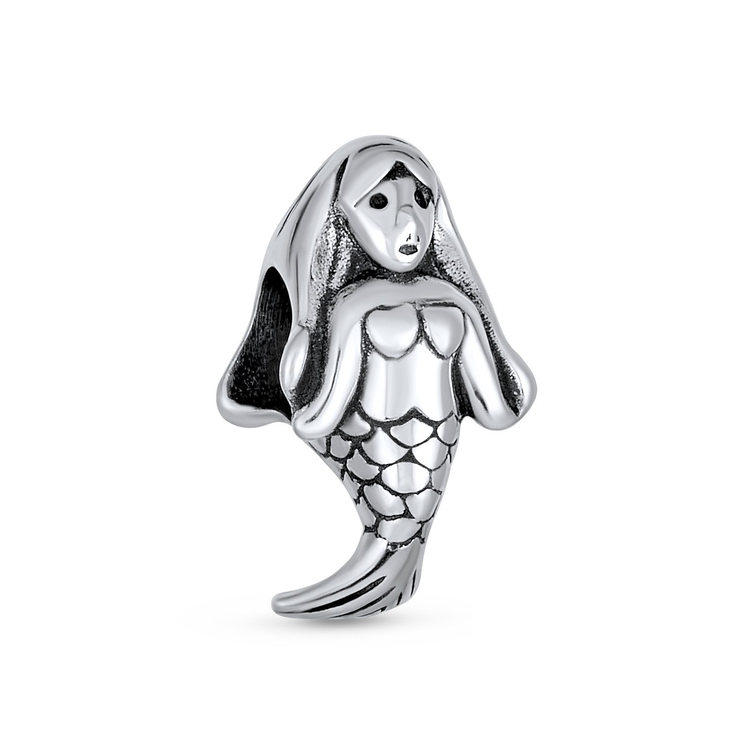 Tropical Vacation Nautical Siren Mermaid Charm Bead Sterling Silver - Joyeria Lady