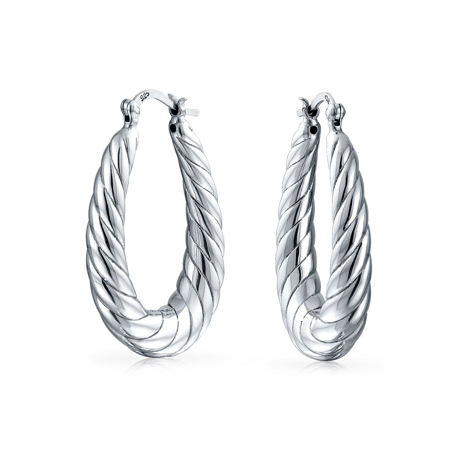 Twisted Wide Lightweight Oval Tube Hoop Earrings 925 Sterling Silver - Joyeria Lady