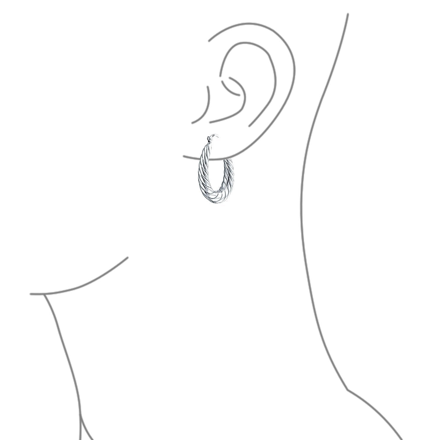 Twisted Wide Lightweight Oval Tube Hoop Earrings 925 Sterling Silver - Joyeria Lady
