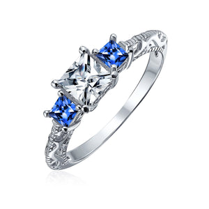 Filigree 3CT Solitaire 3 Stone CZ Engagement Ring 925 Sterling Silver