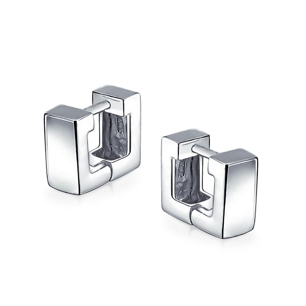 Geometric Two Tone Square Huggie Hoop Kpop Earrings For Women Men - Joyeria Lady