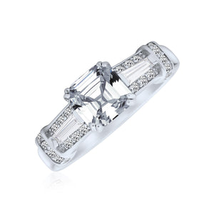 4CT CZ Asscher Cut Engagement Ring Baguettes Band 925 Sterling Silver