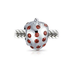 Red Strawberry Fruit Food Lover CZ Bead Charm 925 Sterling Silver