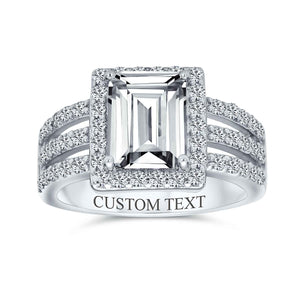 Art Deco 3CT AAA CZ Emerald Cut Halo Engagement Ring Sterling Silver