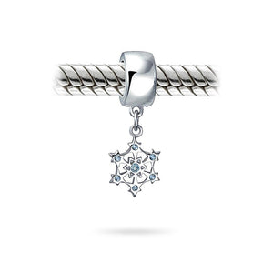 Winter Christmas CZ Blue Snowflake Bead Charm 925 Sterling Silver