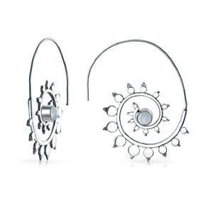 Boho Labyrinth Spiral Geometric Moonstone Earrings Silver Plated - Joyeria Lady