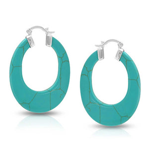 Turquoise Gemstone Round Flat Hoop Earrings Sterling Silver 1 Dia