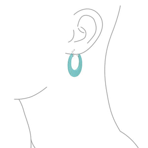 Turquoise Gemstone Round Flat Hoop Earrings Sterling Silver 1 Dia