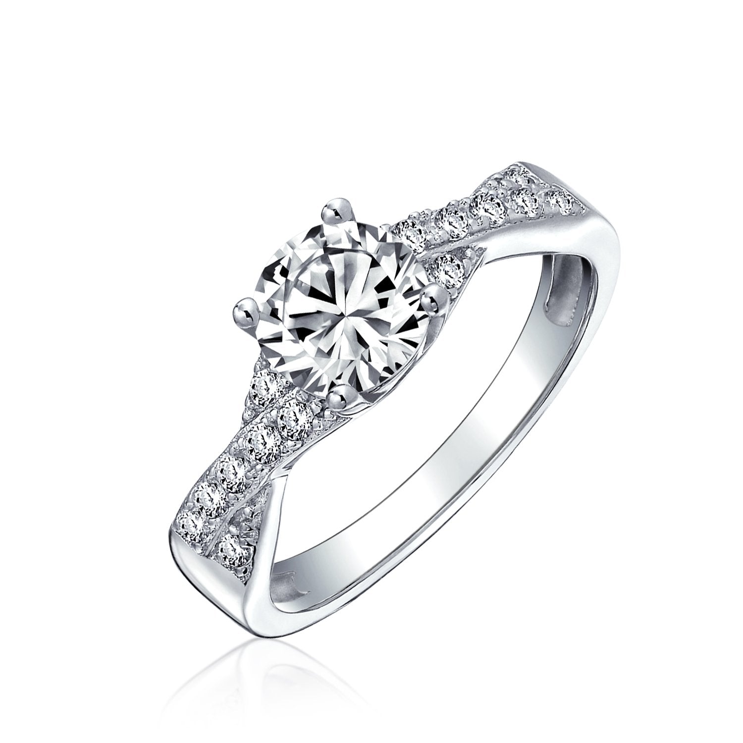 Sterling Silver 2CT Solitaire CZ Criss Cross Infinity Engagement Ring - Joyeria Lady