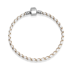 Weave Braid Leather Starter Charm Beads Bracelet Sterling Silver