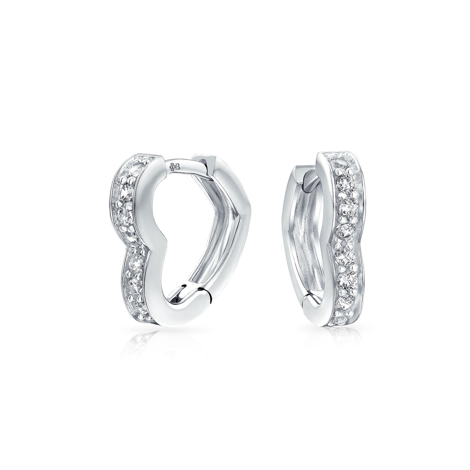 Heart Cubic Zirconia CZ Hoop Earrings 925 Sterling Silver 1 5 In Dia - Joyeria Lady