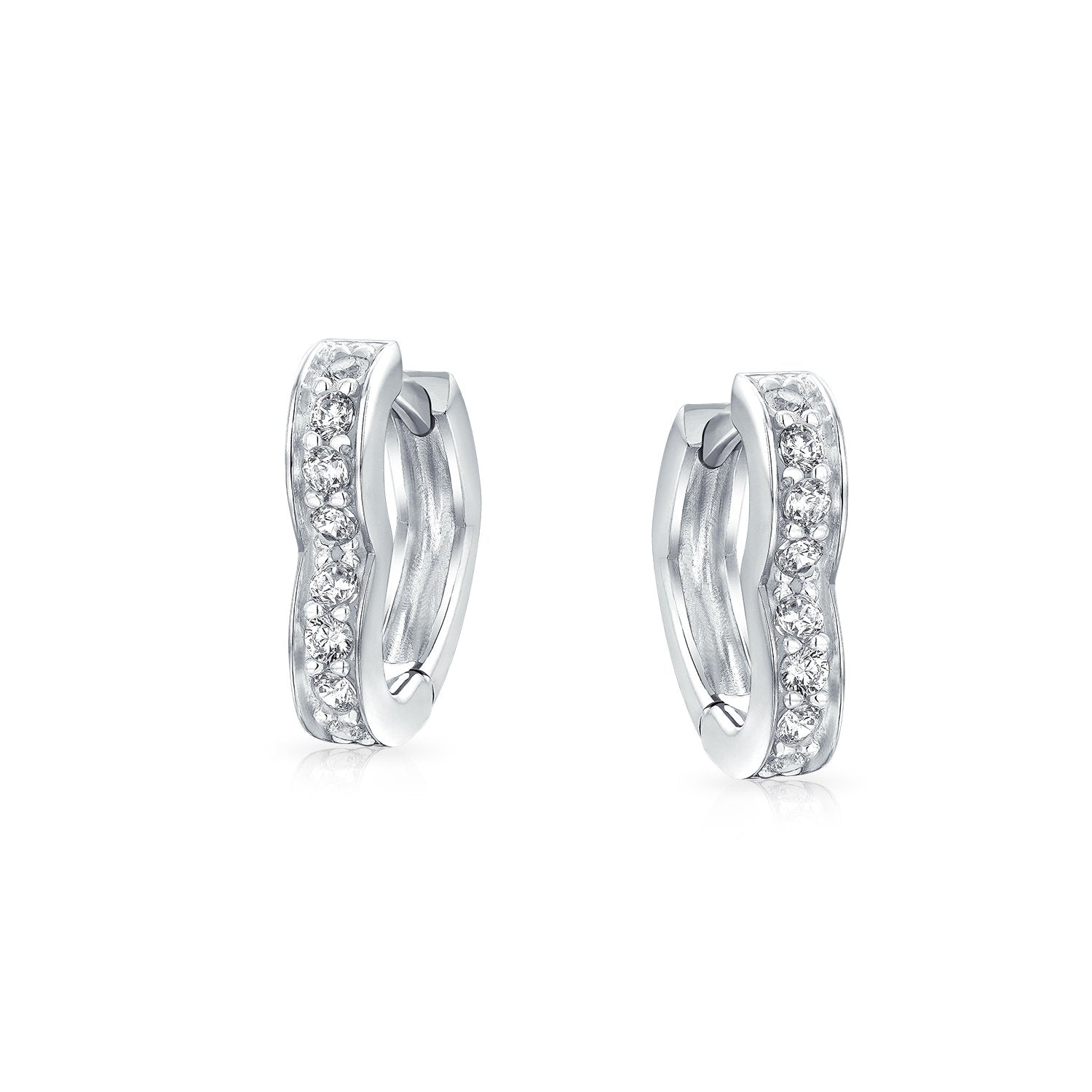 Heart Cubic Zirconia CZ Hoop Earrings 925 Sterling Silver 1 5 In Dia - Joyeria Lady