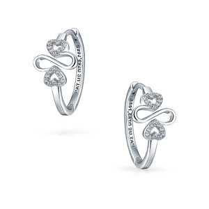 Ayllu Symbol Heart Infinity Clover Pave CZ Silver Hoop Earrings