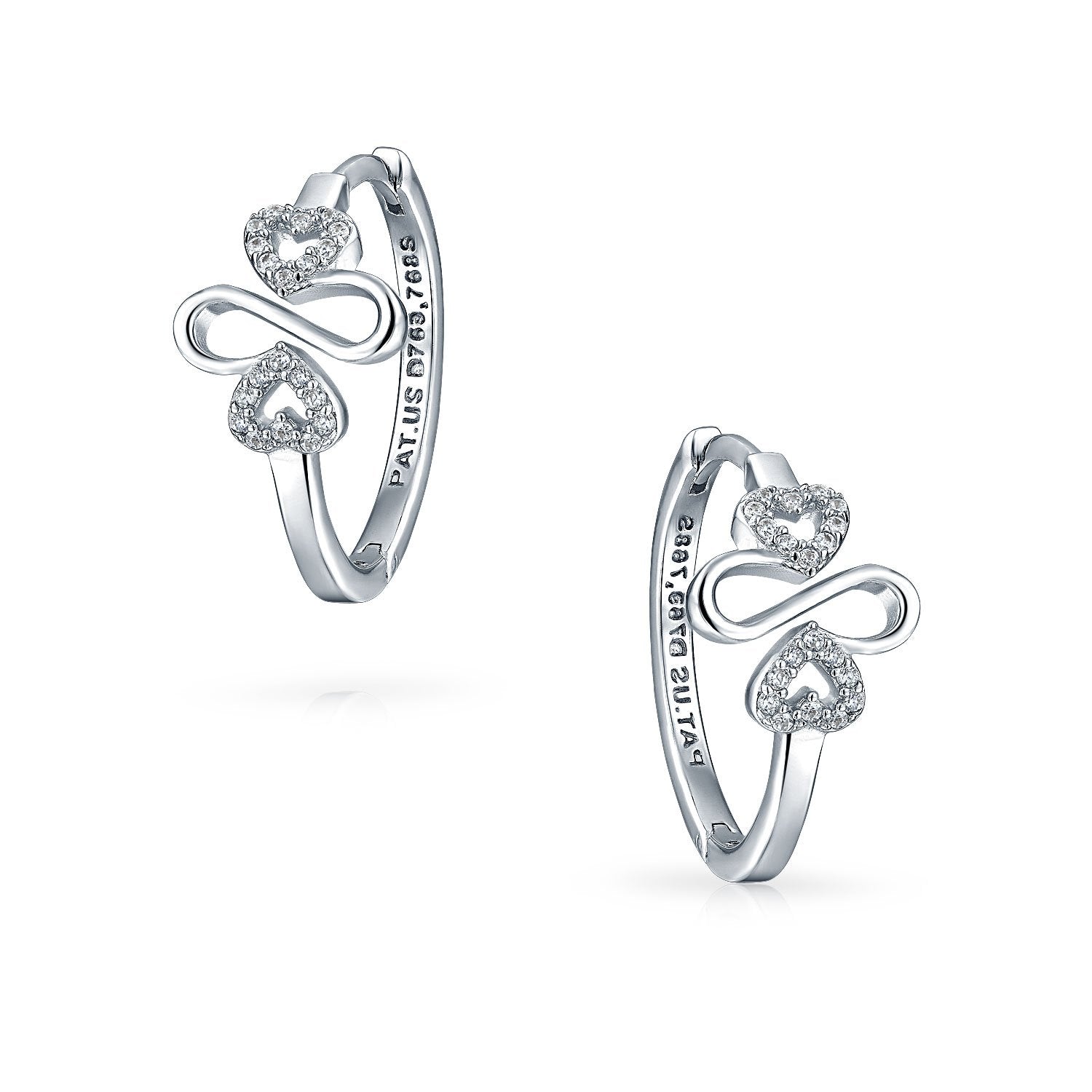 Ayllu Symbol Heart Infinity Clover Pave CZ Silver Hoop Earrings - Joyeria Lady