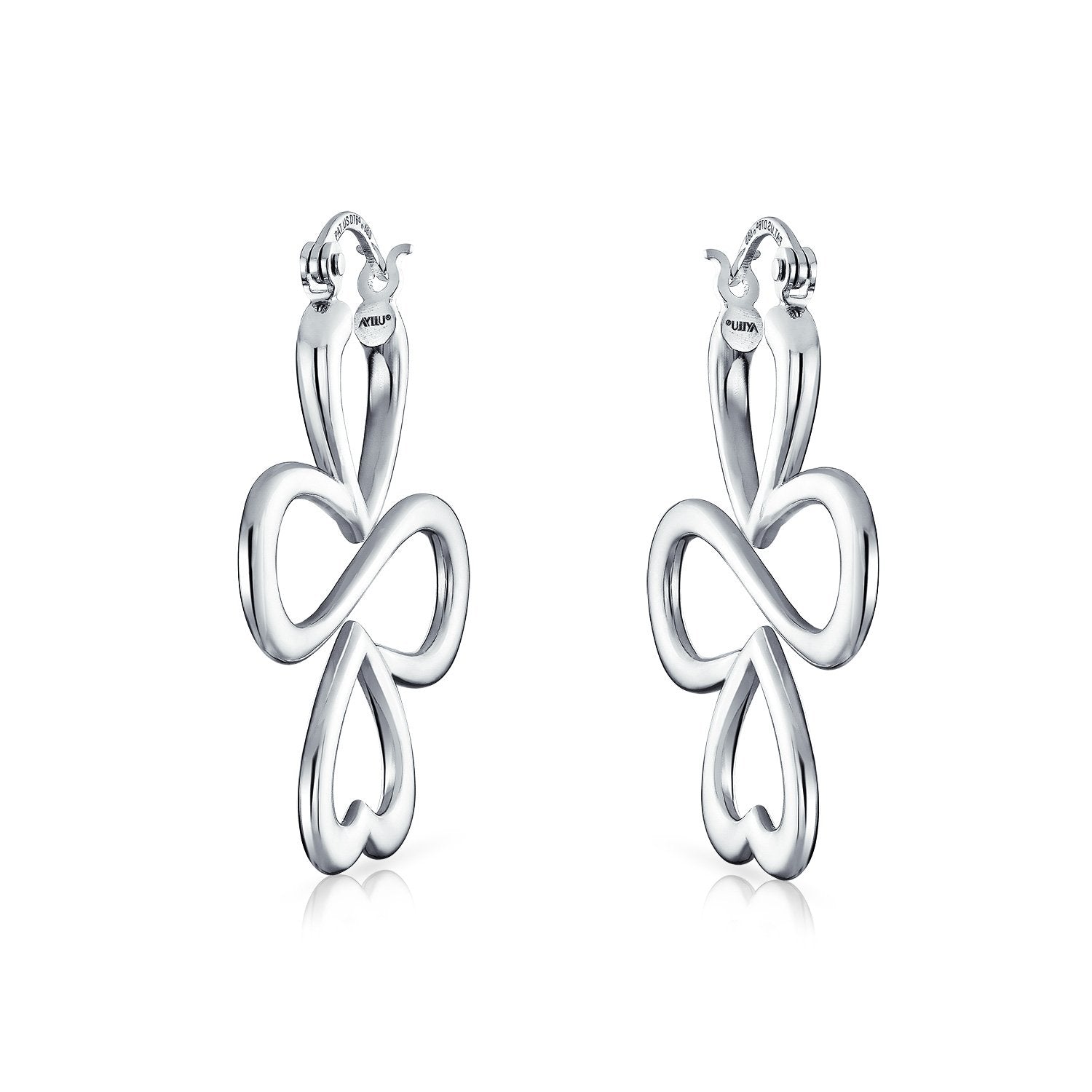 Ayllu Heart Infinity Clover Silver Large Hoop Earrings Sterling Silver - Joyeria Lady