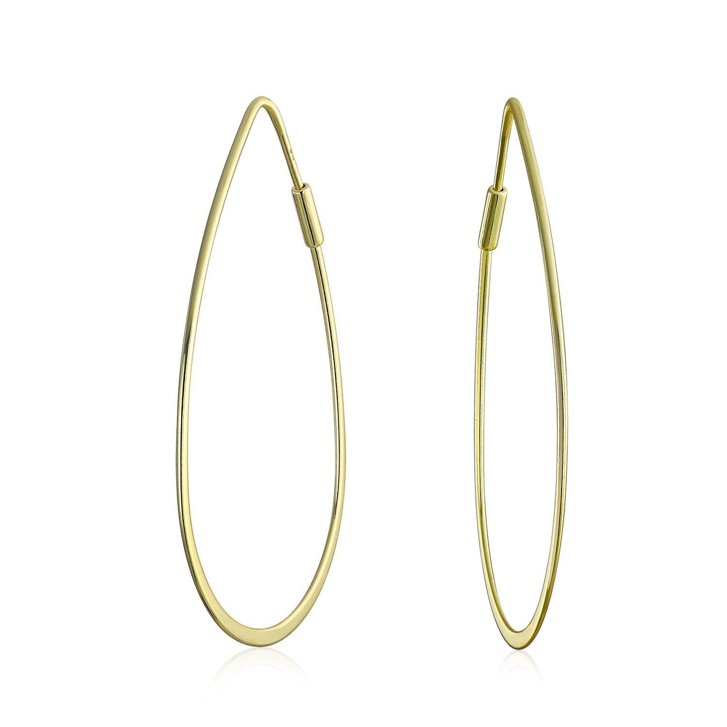 Teardrop Oval Endless Big Hoop Earrings Gold Plated Sterling Silver - Joyeria Lady