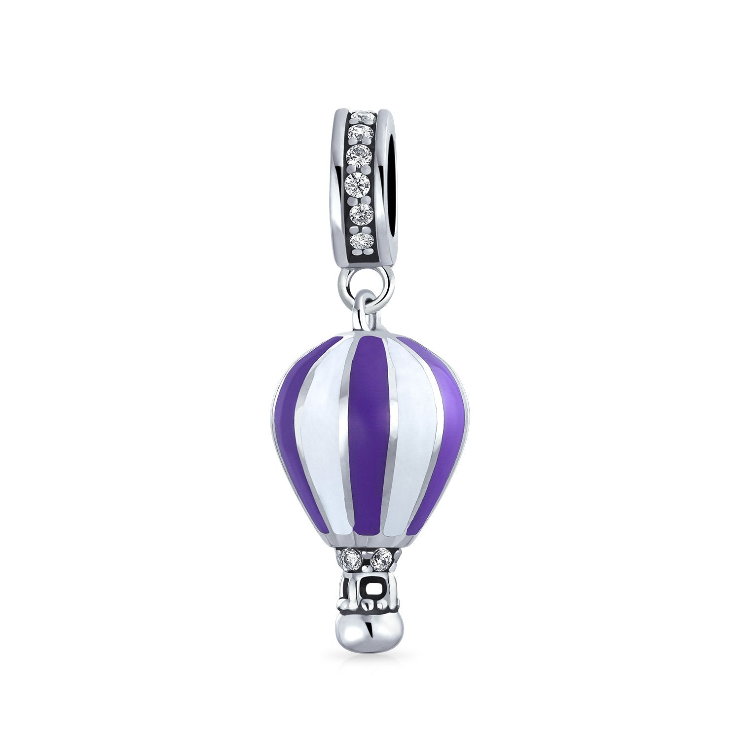 Purple Crystal Hot Air Balloon Dangle Charm Bead Sterling Silver - Joyeria Lady