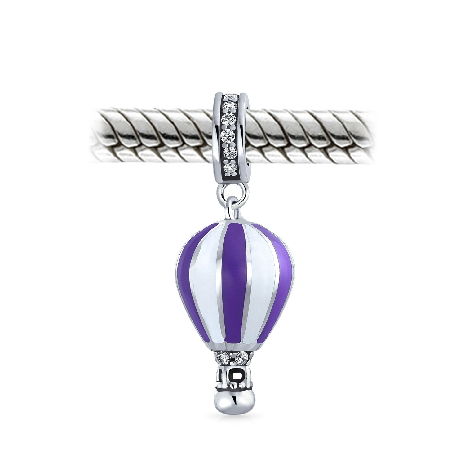 Purple Crystal Hot Air Balloon Dangle Charm Bead Sterling Silver - Joyeria Lady