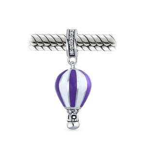 Purple Crystal Hot Air Balloon Dangle Charm Bead Sterling Silver