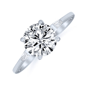 925 Sterling Silver 3CT AAA CZ Solitaire Engagement Ring Baguette Band - Joyeria Lady