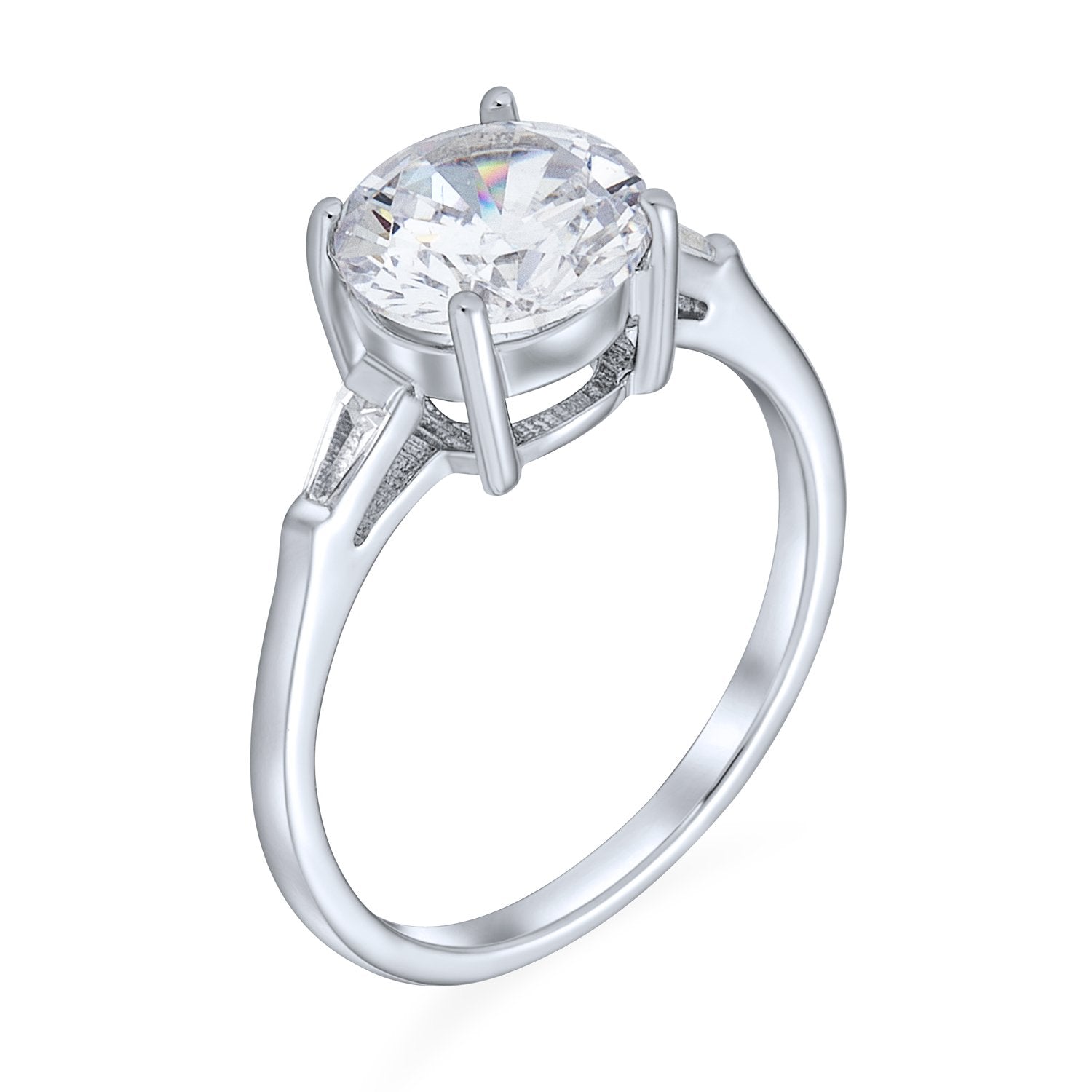 925 Sterling Silver 3CT AAA CZ Solitaire Engagement Ring Baguette Band - Joyeria Lady