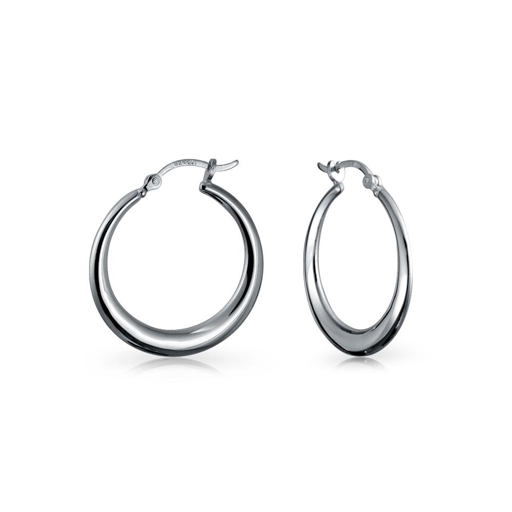 Large Tube Lightweight Hoop Earrings Sterling Silver 1.25 & 1.75 inch - Joyeria Lady