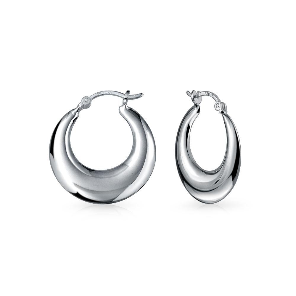Boho Crescent Tapered Tube Hoop Earrings Polish 925 Sterling Silver - Joyeria Lady