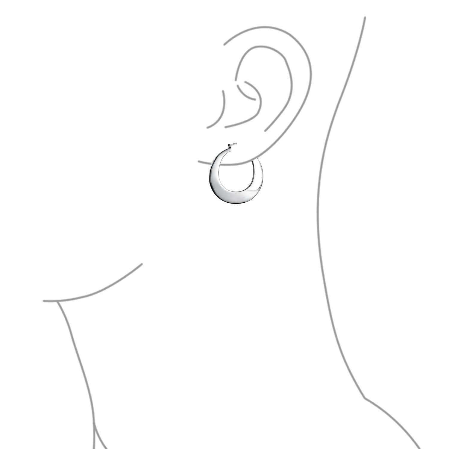 Engrave Flat Tapered Round Hoop Earrings 925 Sterling Silver 1.25 Inch - Joyeria Lady