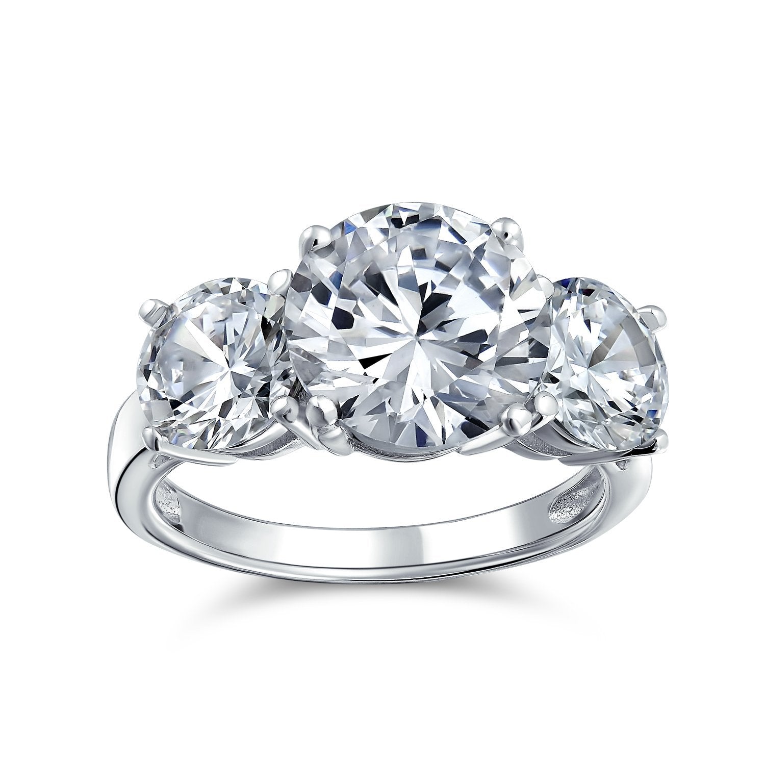 3CT Solitaire 3 Stone AAA CZ Engagement Ring 925 Sterling Silver - Joyeria Lady