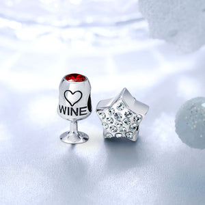 Patriotic Rock Star Celestial Crystal Charm Bead 925 Sterling Silver