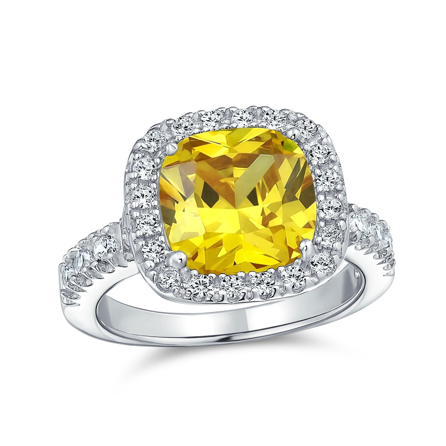 6CT Canary Yellow Cushion Cut CZ Engagement Ring Sterling Silver - Joyeria Lady