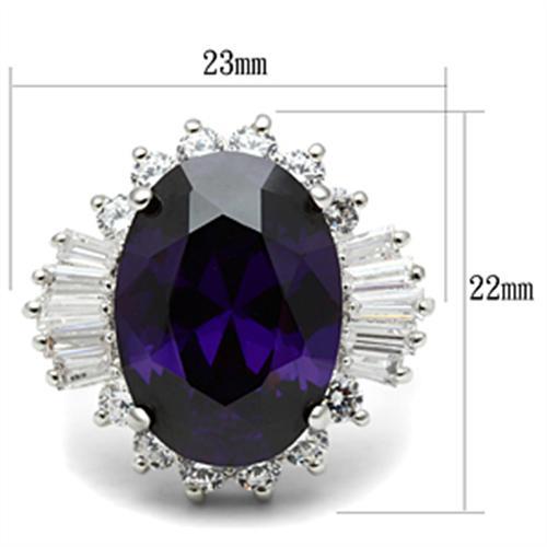 SS001 - Silver 925 Sterling Silver Ring with AAA Grade CZ  in Amethyst - Joyeria Lady