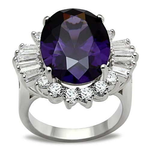SS001 - Silver 925 Sterling Silver Ring with AAA Grade CZ  in Amethyst - Joyeria Lady
