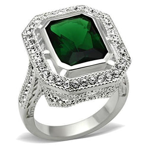 SS002 - Silver 925 Sterling Silver Ring with Synthetic Synthetic Glass in Emerald - Joyeria Lady