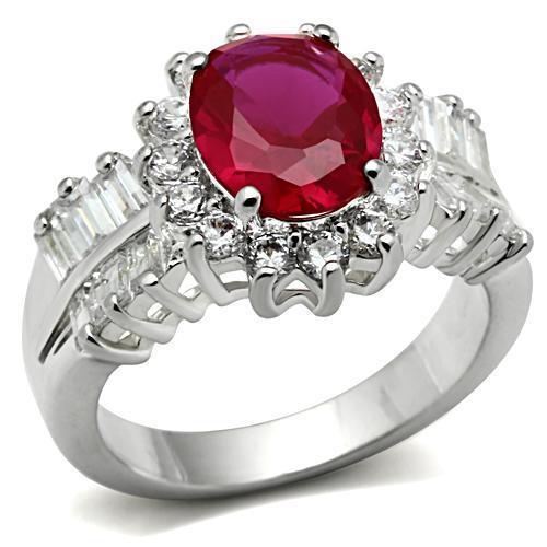 SS009 - Silver 925 Sterling Silver Ring with AAA Grade CZ  in Ruby - Joyeria Lady