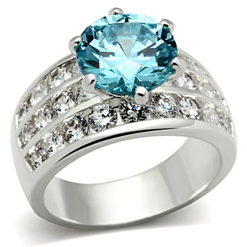 SS010 - Silver 925 Sterling Silver Ring with AAA Grade CZ  in Sea Blue - Joyeria Lady