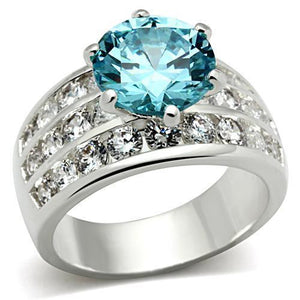SS010 - Silver 925 Sterling Silver Ring with AAA Grade CZ  in Sea Blue - Joyeria Lady
