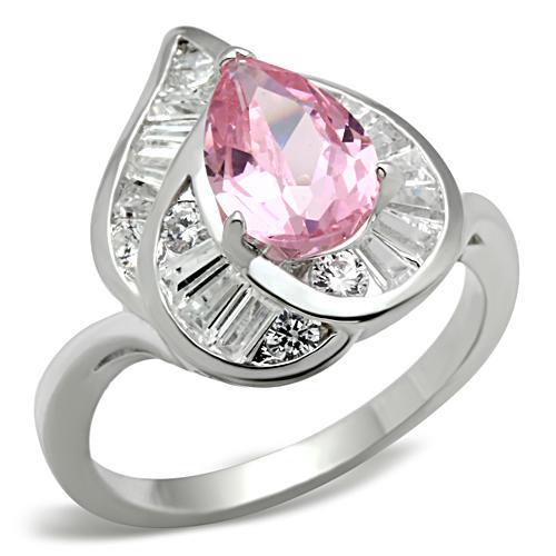 SS011 - Silver 925 Sterling Silver Ring with AAA Grade CZ  in Rose - Joyeria Lady