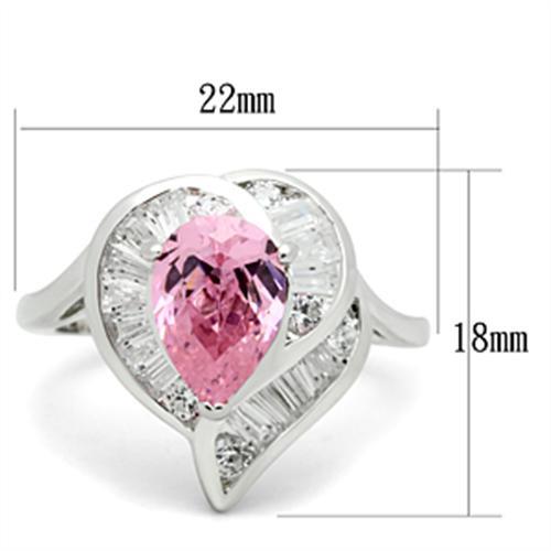SS011 - Silver 925 Sterling Silver Ring with AAA Grade CZ  in Rose - Joyeria Lady