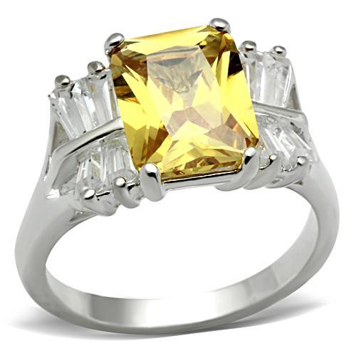 SS012 - Silver 925 Sterling Silver Ring with AAA Grade CZ  in Topaz - Joyeria Lady