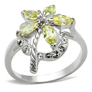 SS013 - Silver 925 Sterling Silver Ring with AAA Grade CZ  in Apple Green color - Joyeria Lady