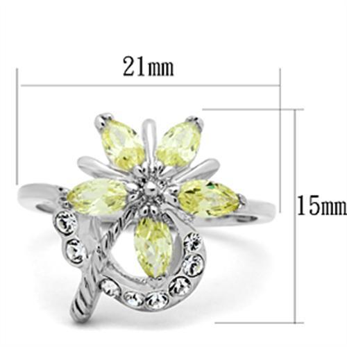 SS013 - Silver 925 Sterling Silver Ring with AAA Grade CZ  in Apple Green color - Joyeria Lady