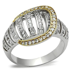 SS015 - Gold+Rhodium 925 Sterling Silver Ring with AAA Grade CZ  in Clear - Joyeria Lady