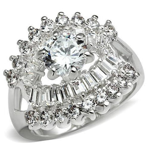 SS017 - Silver 925 Sterling Silver Ring with AAA Grade CZ  in Clear - Joyeria Lady