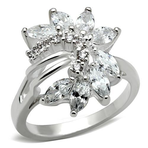 SS018 - Silver 925 Sterling Silver Ring with AAA Grade CZ  in Clear - Joyeria Lady