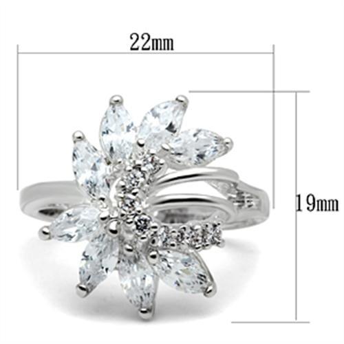 SS018 - Silver 925 Sterling Silver Ring with AAA Grade CZ  in Clear - Joyeria Lady