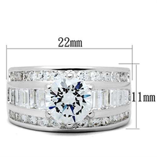 SS019 - Silver 925 Sterling Silver Ring with AAA Grade CZ  in Clear - Joyeria Lady